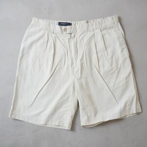 Bobby Jones Players Mens 38 Pleated Golf Shorts Cream Cotton Tencel Twill